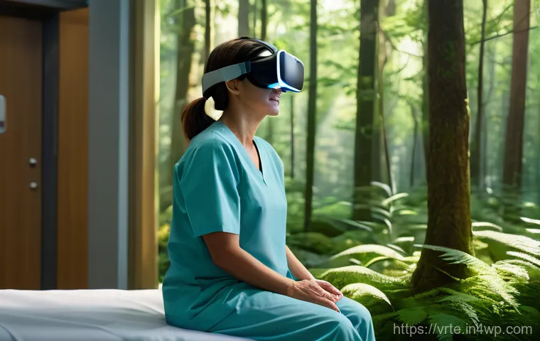 가상현실 재활치료의 임상 적용 - **Prompt 1: Immersive Virtual Forest Walk Rehabilitation**
"A patient, a middle-aged woman, is c...