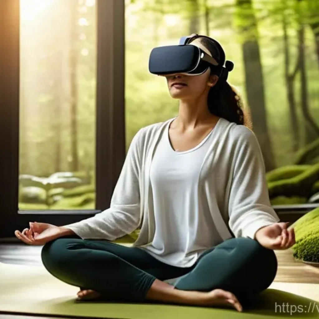 VR 기반 운동 치료 프로그램 - **A Serene Escape for Mindful Relaxation:** A young adult, dressed in comfortable, modest loungewear...