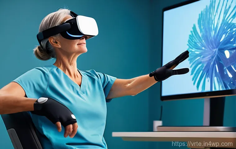 가상현실 재활치료의 환자 맞춤형 접근 - **Prompt 1: Immersive Neurological VR Rehabilitation Session**
A female patient in her late 50s,...
