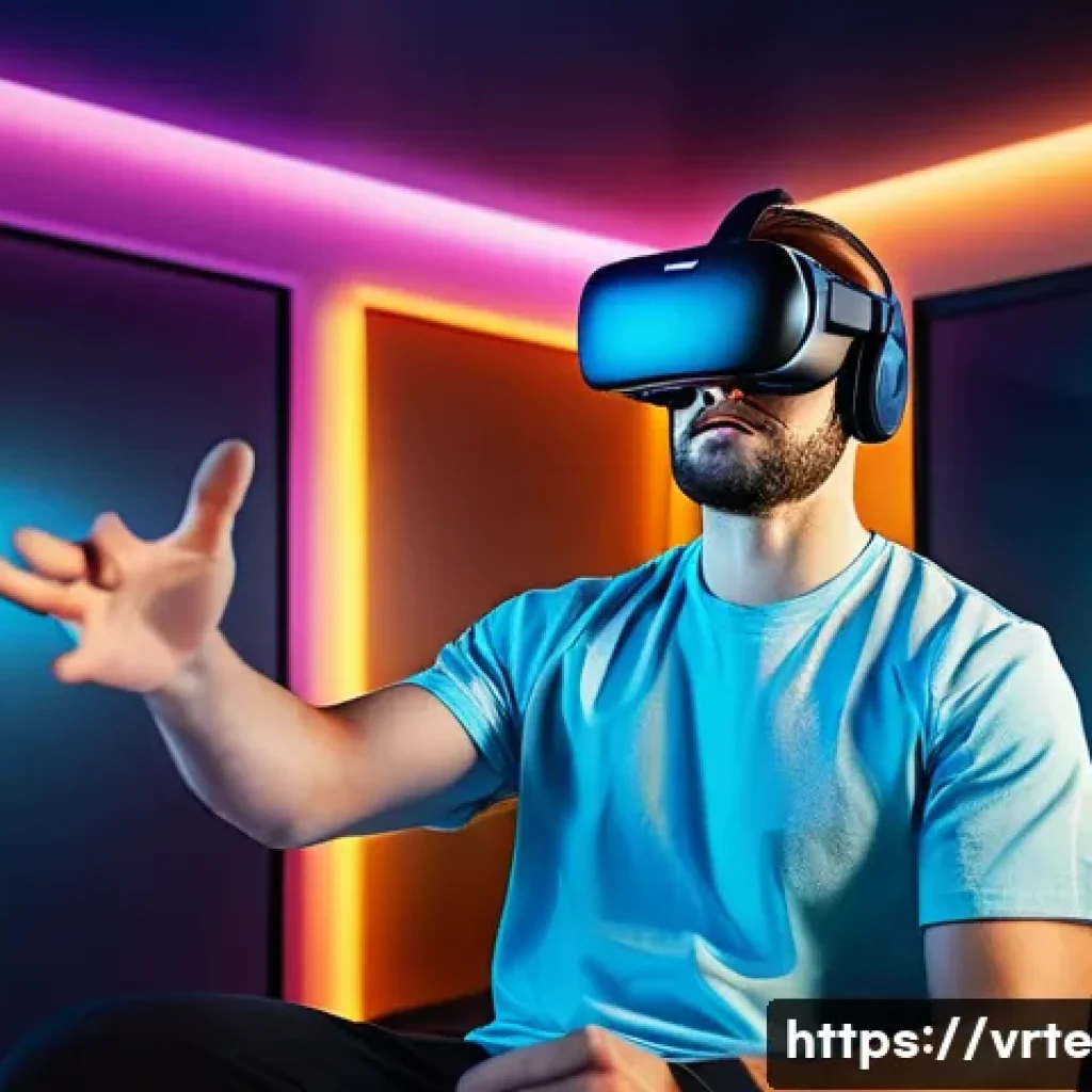 가상현실 재활치료의 연구 결과 요약 - **Immersive Gamified VR Rehabilitation:** A young adult, approximately 25-35 years old, wearing a sl...