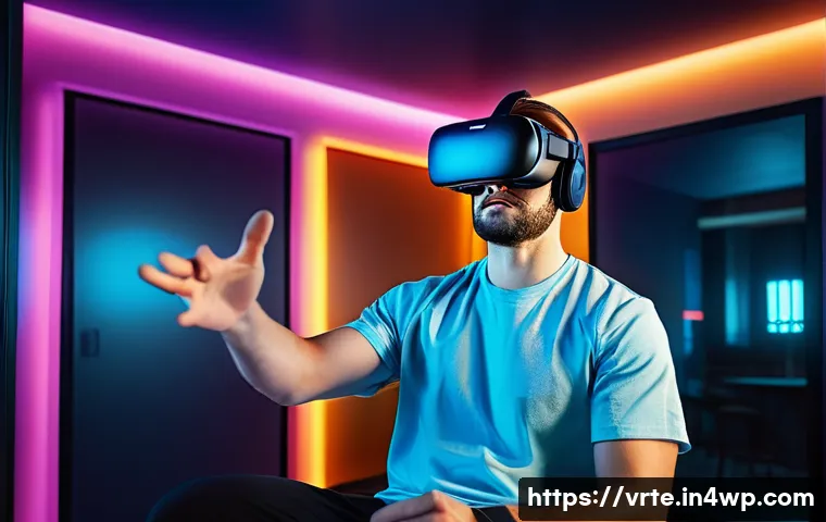 가상현실 재활치료의 연구 결과 요약 - **Immersive Gamified VR Rehabilitation:** A young adult, approximately 25-35 years old, wearing a sl...